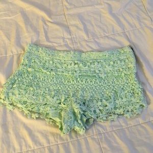 Sea foam green crotchet lace pattern shorts